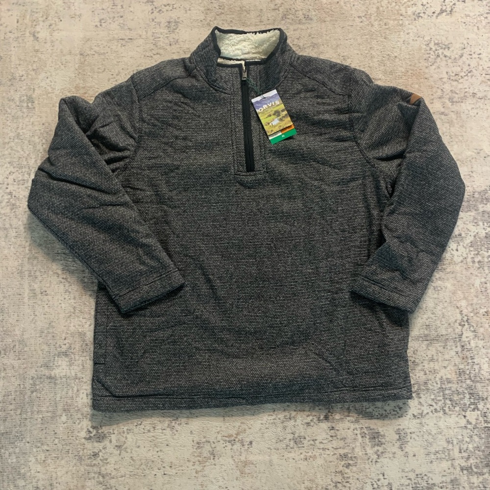 NWT ORVIS Sherpa Lined Fleece 1/4 Zip Pullover Sweater Black & White Men's XL